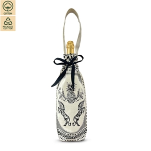 Sac cadeau pour bouteille de vin en coton non laminé 220 GSM avec fermeture à cordon 15,5x32x6 cm, logo personnalisé, emballage imprimé en gros - Product Image 1