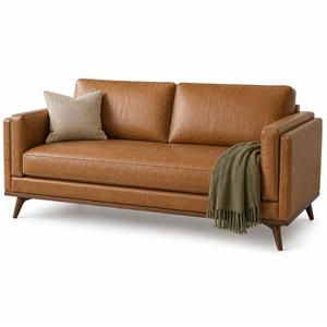 Canapé deux places en cuir cognac moderne de luxe avec coussin individuel pour salon - Product Image 2