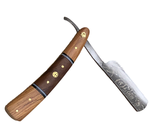 Rasoir de barbier à lame droite en damas avec manche en os fait main et étui en cuir PU - Product Image 6