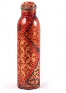Botella de agua de cobre con estampado étnico, estilo Indo-Occidental único, ecológica, ideal para la hidratación diaria y viajes. - Product Image 2