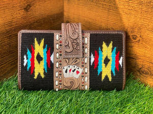 กระเป๋าสตางค์หนังสีน้ำตาลวินเทจแบบใหม่สไตล์ตะวันตก aztec คลัทช์เครื่องมือที่ไม่ซ้ำกันออกแบบการ์ดผ้าไนลอนที่ทันสมัย - Product Image 3