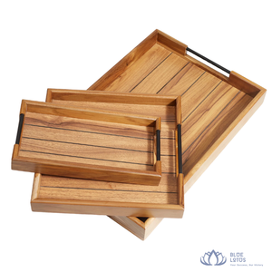 MÁS VENDIDO |   Bandeja de Servicio Rectangular de Madera Moderna y Ecológica, Plato para Desayuno, Vajilla de Hotel, Plato de Almacenamiento Azul - Product Image 1