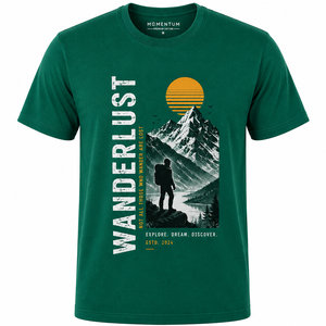 Camiseta de Manga Corta Beige para Hombre Wanderlust, Cuello Redondo, Corte Regular, Algodón Jersey, Casual, Estampado por Transferencia Térmica, Transpirable - Product Image 1