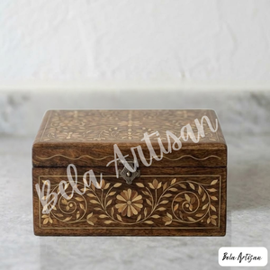 Wooden Storage <b>Box</b> Handcrafted Flower Bone Inlay Spiral Pattern Luxury Decorative <b>Keepsake</b> Chest Jewelry Spice Wardrobe Living - Product Image 3