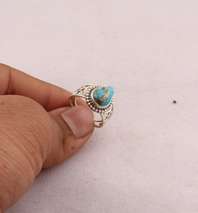 Shree Jaipur <b>Silver</b> Women's Classic 925 <b>Sterling</b> <b>Silver</b> Bezel <b>Set</b> Blue Copper Gemstone <b>Ring</b> for Engagement Wedding & Anniversary - Product Image 1