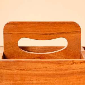 Indian Supplier Wooden Cutlery <b>Caddy</b> with Handle for Picnic <b>Kitchen</b> Counter Dining Table Organization Available For Sale - Product Image 3