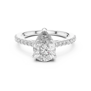 Anillo de Compromiso de Joyería Fina con Diamante Cultivado en Laboratorio de Corte Pera de 2 Quilates y Piedras Laterales, Oro Sólido de 10K, 14K, 18K, Certificado IGI, Color E - Product Image 3