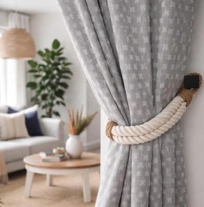 White Cotton Rope Curtain Tieback with Jute Accent | Soft Natural Window Decor - Product Image 1