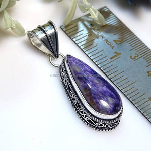 Colgante de plata esterlina 925, hecho a mano colgante de plata, colgante de charoita ovalada, colgante de piedra azul, regalo para ella - Product Image 1