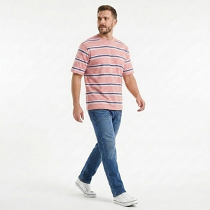 T-shirt décontracté élégant à rayures multiples, manches courtes, col rond, coupe classique confortable, pour tous les jours, été, unisexe, 100% biologique - Product Image 1
