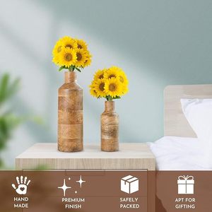 Ensemble de 2 vases à fleurs en bois, forme de bouteille, en bois de manguier, vases décoratifs pour la maison, le salon, la chambre, le bureau, la cuisine, la décoration de table - Product Image 5