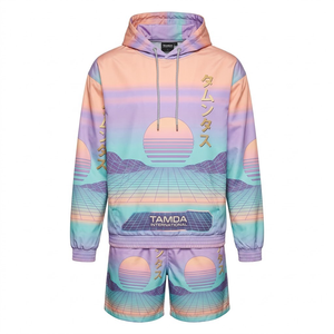 Ensemble veste coupe-vent imperméable et short – Survêtement d'été personnalisé en nylon léger avec sweat à capuche et pantalon de jogging - Product Image 1