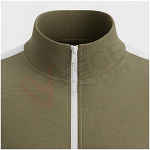 Conjunto Deportivo para Hombre en Verde Oliva, Manga Larga, Cuello Alto, Cierre Frontal con Cremallera, Color Sólido, Transpirable, Corte Regular, Ropa Casual de Otoño - Product Image 4