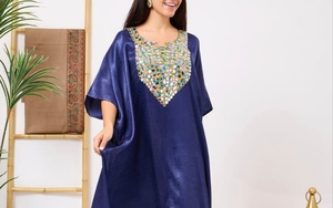 New Fashionable <b>Kaftan</b> Abaya Handmade Moroccan Arabian Dress Floor Length V Neck Long Sleeve Polyester Regular Fit Eid Ramadan - Product Image 4