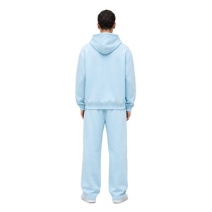Conjuntos de sudaderas con capucha de corte holgado y pantalones de chándal de pierna ancha de algodón grueso liso para hombre, personalizados OEM, al por mayor - Product Image 3