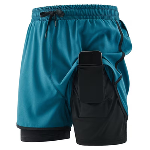 Hot Sale Double <b>Layer</b> Fitness Short 2 in1 5 Inch Inseam Elastic Waste Nylon Polyester Streetwear Sportswear Men Short - Product Image 4