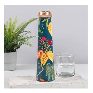 Botella metálica reutilizable, frasco de cobre con base pesada, botella de agua metálica con diseño floral bohemio y tapa de cobre, frasco portátil de viaje. - Product Image 1