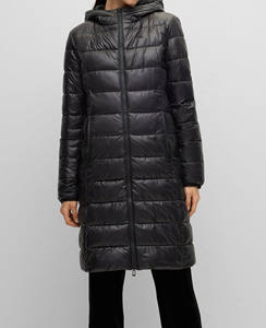 Abrigo largo con capucha para mujer, negro, cálido para invierno, con cremallera, tipo plumífero - Product Image 1