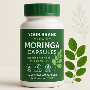 Capsules de Moringa Biologique Supplément Antioxydant à Base de Plantes Vegan Sans-OGM Booster d'Énergie Immunité pour Adultes Indiens Vente en Gros en Vrac - Product Image 1