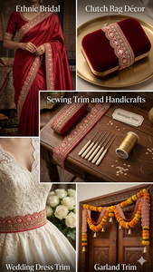Premium Handcrafted Floral Embroidery Lace <b>Trim</b> with Pearl Decoration 100% Polyester Eco-Friendly Traditional Style - Product Image 2