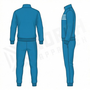 Survêtement bleu pour homme, fermeture éclair intégrale, col montant, design sportif, couleur unie, respirant, en polyester, pour l'automne, coupe classique, avec poches latérales - Product Image 2