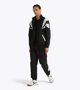 Ensemble de survêtement noir professionnel personnalisé pour homme, veste à col montant entièrement zippée, pantalon à empiècements blancs et poignets élastiques, fournisseur OEM - Product Image 2