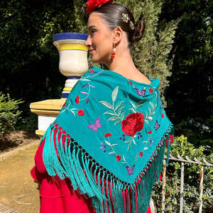 High Quality <b>Purple</b> Embroidered Floral Fabric Triangle Tablecloth with Tassel Fringe - Product Image 6
