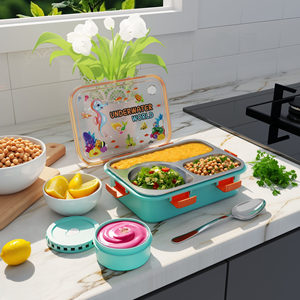Lonchera Infantil con Tapa Hermética a Prueba de Fugas, Contenedor de Almuerzo de Plástico con 3 Compartimentos, Lonchera Escolar para Niños - Product Image 6