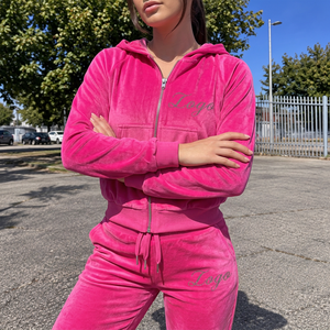 Custom 320 GSM Womens Velour Hoodie Cropped Fashion Europe <b>Y2K</b> Brands Private Label <b>Streetwear</b> Range - Product Image 1