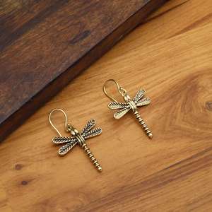 Wholesale Vintage <b>Gold</b> Dragonfly <b>Earrings</b> for Women, Brass Insect Drop <b>Earrings</b>, Boho Animal Jewelry, Fashion Hook <b>Dangle</b> - Product Image 5