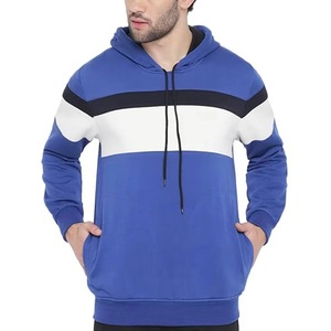 Sudadera con Capucha para Hombre, Diseño Color Block, Corte Regular, Informal, para Otoño, Tejido de Algodón, Rayas Azules, Blancas y Negras - Product Image 3