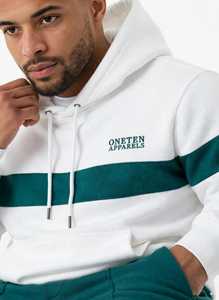 ONETEN APPARELS <b>Men's</b> <b>White</b> Green Color Block Hoodie <b>Jogger</b> Set Casual Tracksuit Full Sleeve Drawstring Pants Sweatshirt Ath - Product Image 3
