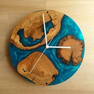 Horloge murale ronde moderne en résine époxy bleue à grain de bois, simple face, à suspendre, pour salon, thème fruits et nourriture - Product Image 2