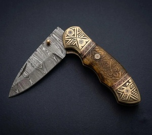Couteau pliant artisanal en acier Damas A&M Enterprises, manche en bois, couteau de poche utilitaire haut de gamme, personnalisable OEM/ODM, garantie 3 ans - Product Image 1
