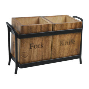 Porte-couverts avec 2 compartiments, boîte à couverts en bois et en métal, adaptée pour la table de cuisine, accessoires de cuisine - Product Image 6