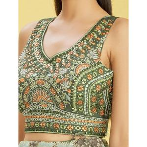 Attractive <b>Green</b> Embroidered Work Chinon Reception Lehenga Choli - Product Image 4
