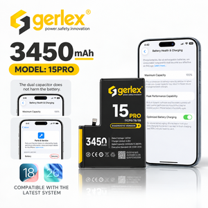 แบตเตอรี่ Gerlex 3450mAh สำหรับ iPhone 15 Pro รุ่น DiagnostiC แบตเตอรี่โทรศัพท์มือถือความจุสูง OEM ขายส่ง - Product Image 1