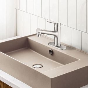 Rubinetto Moderno Monocomando per Lavabo Bagno con Doccetta Estraibile e Tappo Scarico a Scomparsa, Rubinetto Monocomando Moderno per Lavabo da Appoggio - Product Image 6