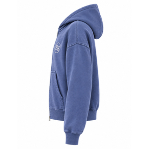 Sweat à capuche zippé bleu pour homme, coupe carrée et courte, en molleton de coton, avec logo brodé sur la manche gauche, style décontracté pour l'automne - Product Image 4