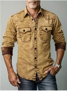 Camisa de Mezclilla Casual para Hombre TRIBON SPORTS, Corte Ajustado, Lavada, 100% Algodón, Cuello Clásico, Botones al Frente, Manga Larga, para Todas las Temporadas - Product Image 4