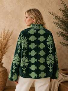 Veste brodée Suzani verte audacieuse et tendance, faite à la main, style bohème floral ouzbek, blazer au charme vintage - Product Image 2
