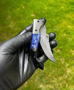 OEM Handmade Industrial/DIY Grade Utility Camping Pocket Folding <b>Knife</b> 7.5 Inch Damascus Steel <b>Bone</b>+Horn <b>Handle</b> Quick-Change - Product Image 2