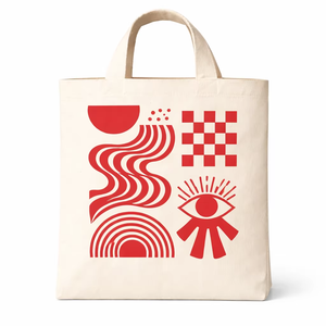Premium 300gsm Cotton <b>Canvas</b> Bohemian Fashion Tote Bag <b>Abstract</b> Red Print Eco Friendly Reusable Shopping Bag Custom Logo Durable - Product Image 1