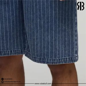 Rubabull Men Custom Striped Denim Shorts <b>Baggy</b> Fit Blue Jean Shorts Casual Streetwear Knee Length <b>Jorts</b> Bulk OEM - Product Image 6
