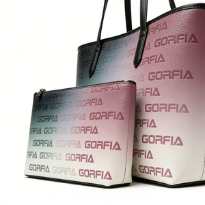 Trendy Designer Gradient Embossed Letter Tote Bag Large Capacity PU Leather Shoulder Bag with <b>Matching</b> Pouch 2PCS Set - Product Image 5