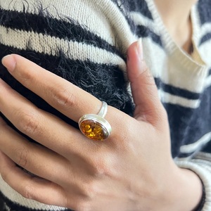 Bague en ambre baltique naturel, argent sterling 925, faite à la main, pour elle, ambre taille ovale, bijoux en argent, fournisseur en gros - Product Image 2
