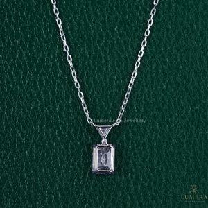 Modern Geometric IGI Certified Radiant Cut Lab-Grown Diamond <b>Pendant</b> with Triangle Diamond Bail in 10k <b>Solid</b> <b>Gold</b> Minimal Chain - Product Image 4