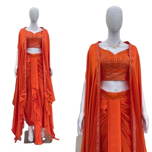 ชุดส่าหรีซาลวาร์คามีซลายแฟนซีสำหรับงานปาร์ตี้และเทศกาลสำหรับผู้หญิงยุคใหม่ พร้อมเสื้อครอปแฟนซี ดีไซน์ทันสมัย แห้งเร็ว ยี่ห้อ FATEMA FASHION - Product Image 1