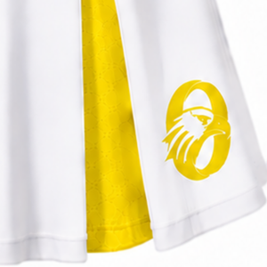 Ensemble d'uniformes de cheerleading sublimés blancs et jaunes sans manches – Haut et jupe athlétiques pour l'entraînement, la performance et la compétition - Product Image 5