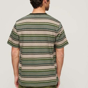 เสื้อยืดคอกลมแขนสั้นลายทางใหม่ ทรงปกติ ผ้าฝ้ายถัก สีเขียวเบจ ลายพิมพ์ - Product Image 4